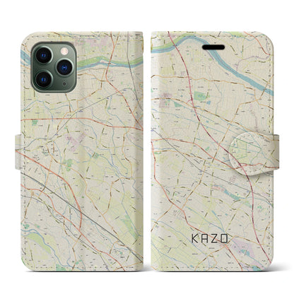【加須（埼玉県）】地図柄iPhoneケース（手帳タイプ）ナチュラル・iPhone 11 Pro 用