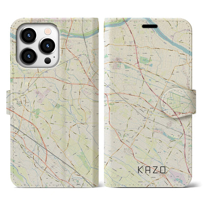 【加須（埼玉県）】地図柄iPhoneケース（手帳タイプ）ナチュラル・iPhone 13 Pro 用