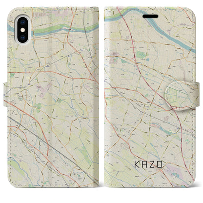 【加須（埼玉県）】地図柄iPhoneケース（手帳タイプ）ナチュラル・iPhone XS Max 用