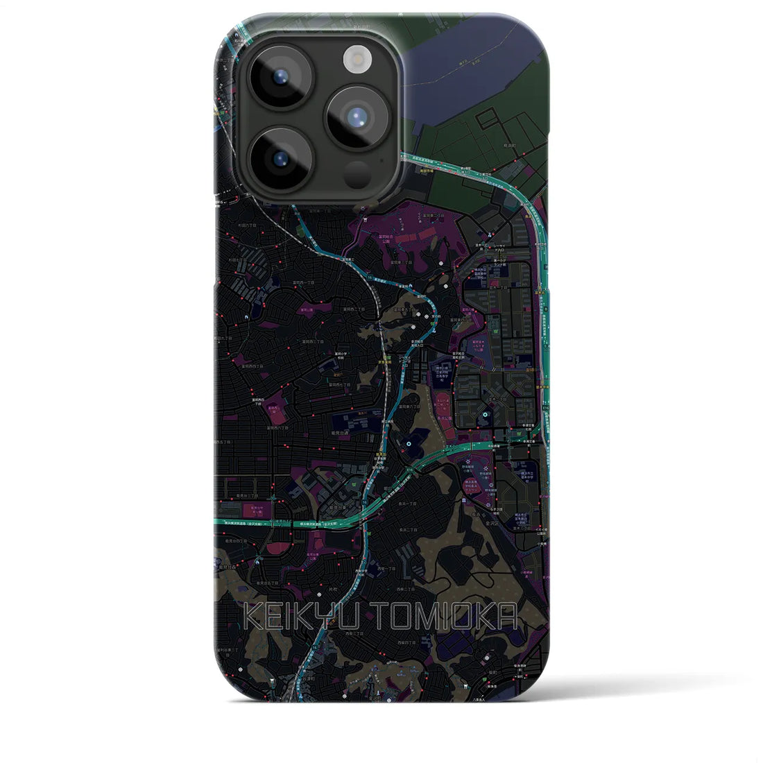 【京急富岡】地図柄iPhoneケース（バックカバータイプ・ブラック）iPhone 15 Pro Max 用