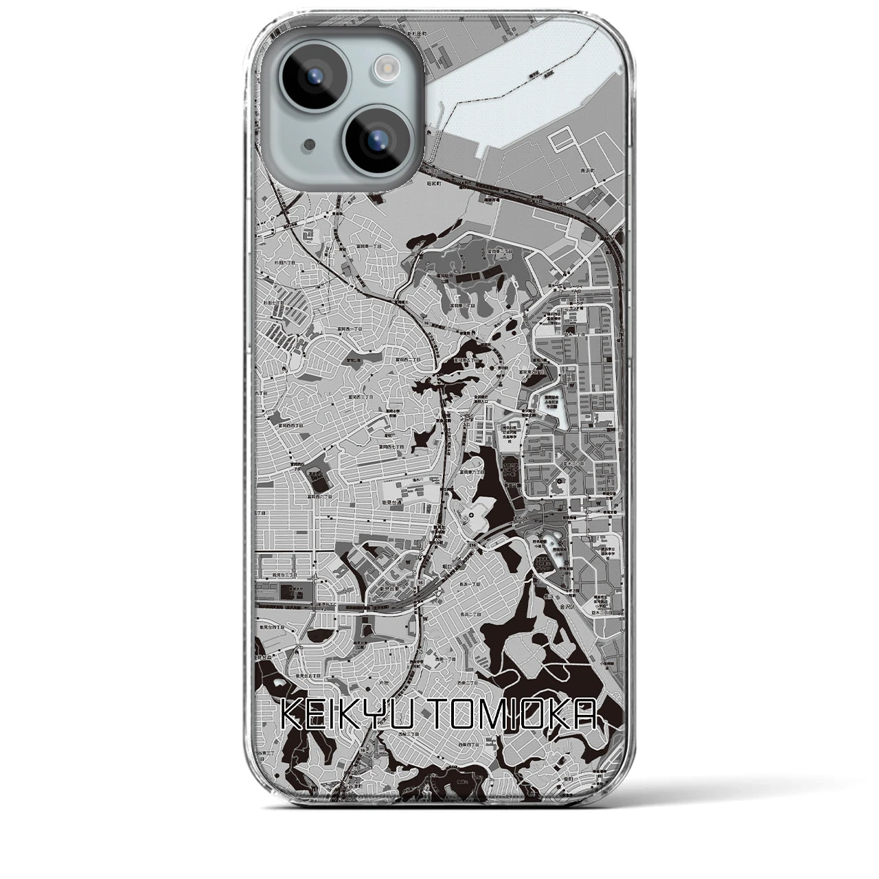 【京急富岡】地図柄iPhoneケース（クリアタイプ・モノトーン）iPhone 15 Plus 用