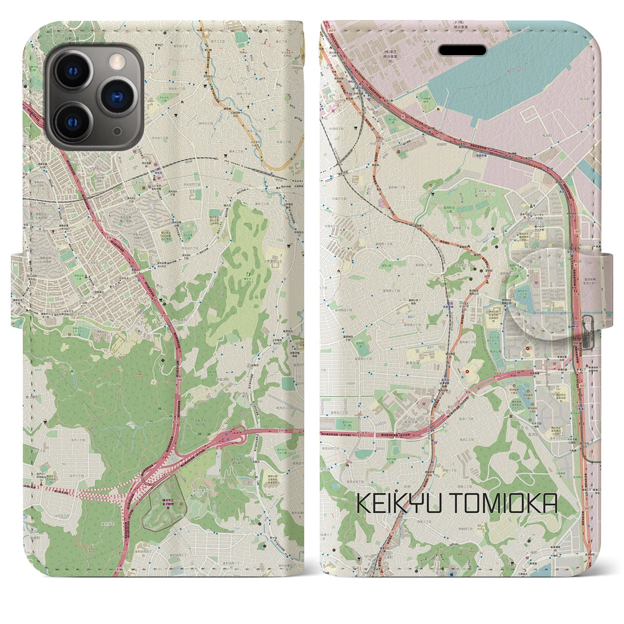 【京急富岡】地図柄iPhoneケース（手帳両面タイプ・ナチュラル）iPhone 11 Pro Max 用