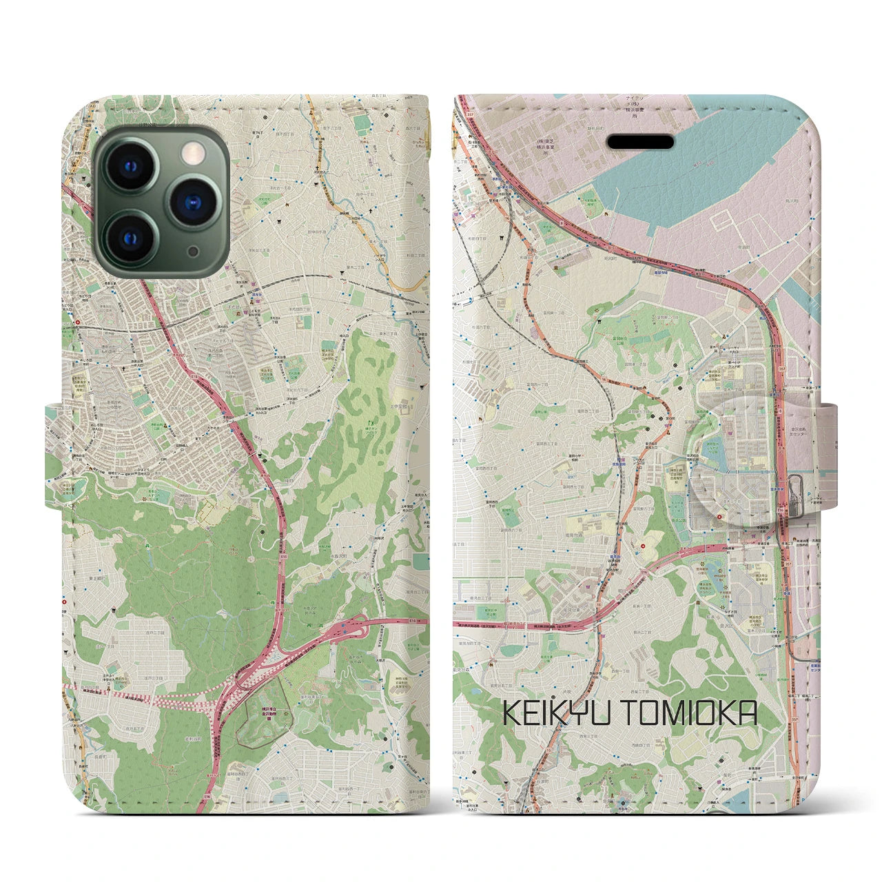【京急富岡】地図柄iPhoneケース（手帳両面タイプ・ナチュラル）iPhone 11 Pro 用