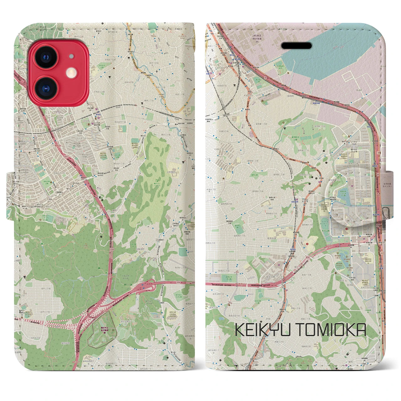 【京急富岡】地図柄iPhoneケース（手帳両面タイプ・ナチュラル）iPhone 11 用