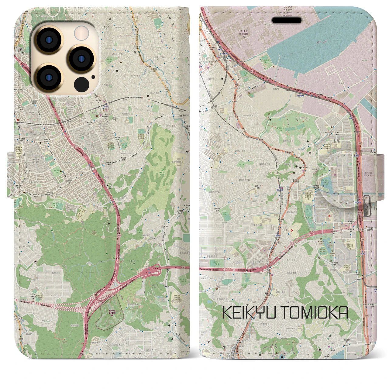 【京急富岡】地図柄iPhoneケース（手帳両面タイプ・ナチュラル）iPhone 12 Pro Max 用