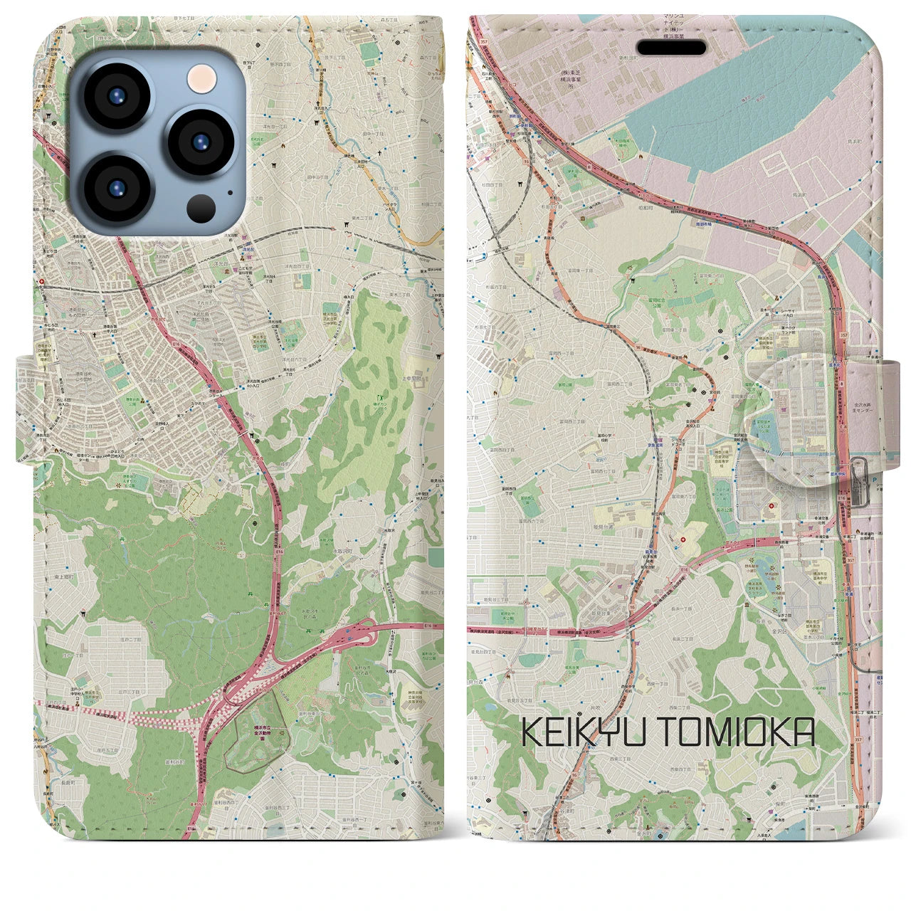 【京急富岡】地図柄iPhoneケース（手帳両面タイプ・ナチュラル）iPhone 13 Pro Max 用