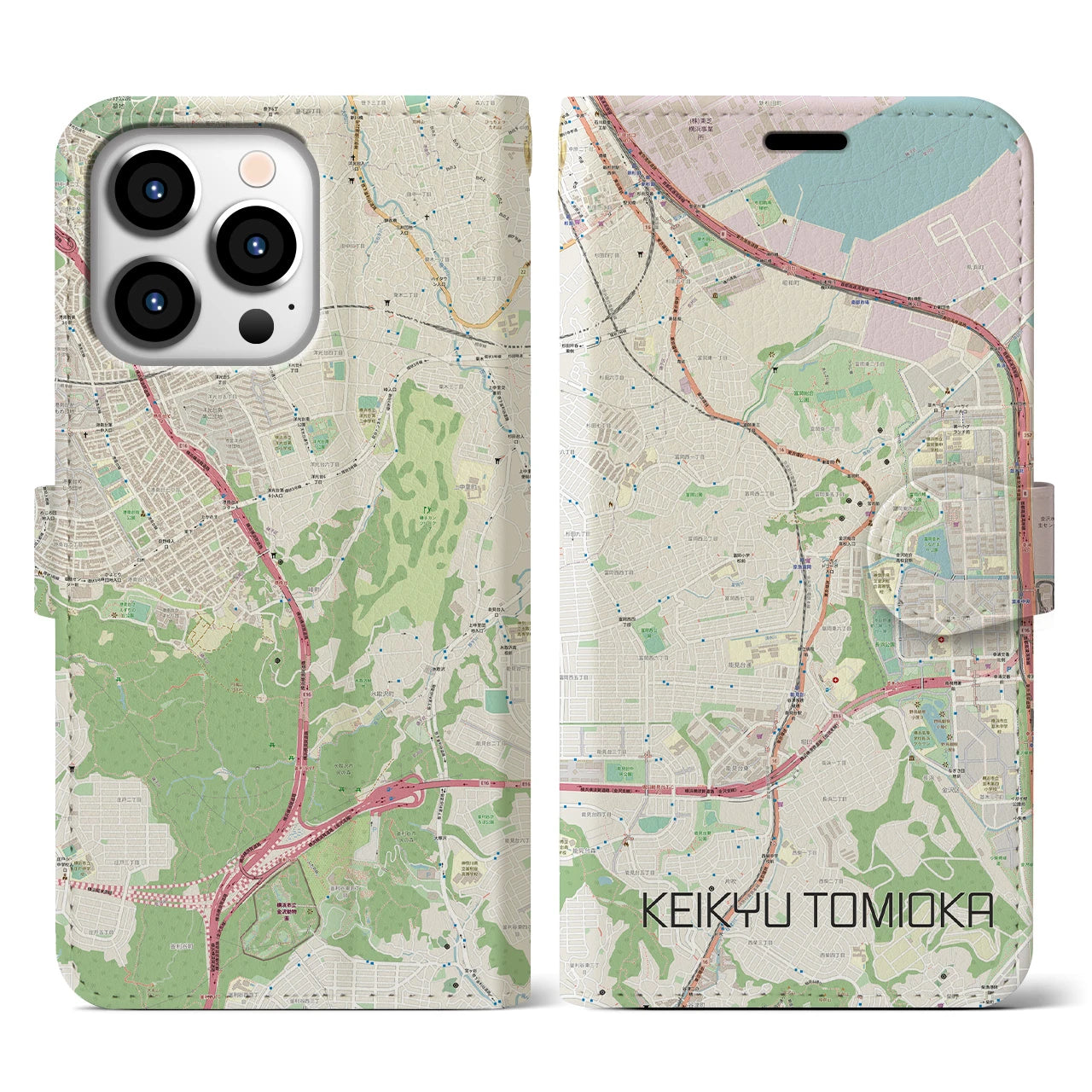 【京急富岡】地図柄iPhoneケース（手帳両面タイプ・ナチュラル）iPhone 13 Pro 用