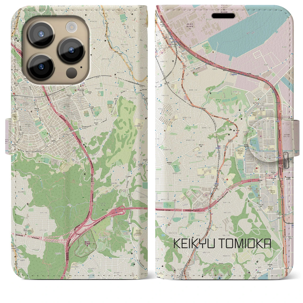 【京急富岡】地図柄iPhoneケース（手帳両面タイプ・ナチュラル）iPhone 14 Pro Max 用