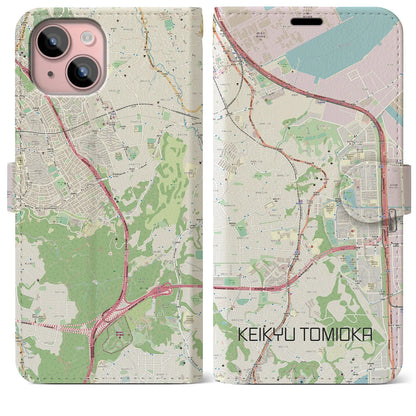 【京急富岡（神奈川県）】地図柄iPhoneケース（手帳タイプ）ナチュラル・iPhone 15 Plus 用