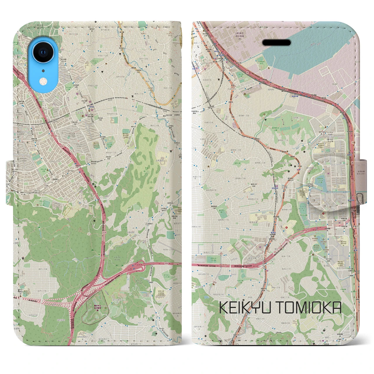 【京急富岡】地図柄iPhoneケース（手帳両面タイプ・ナチュラル）iPhone XR 用