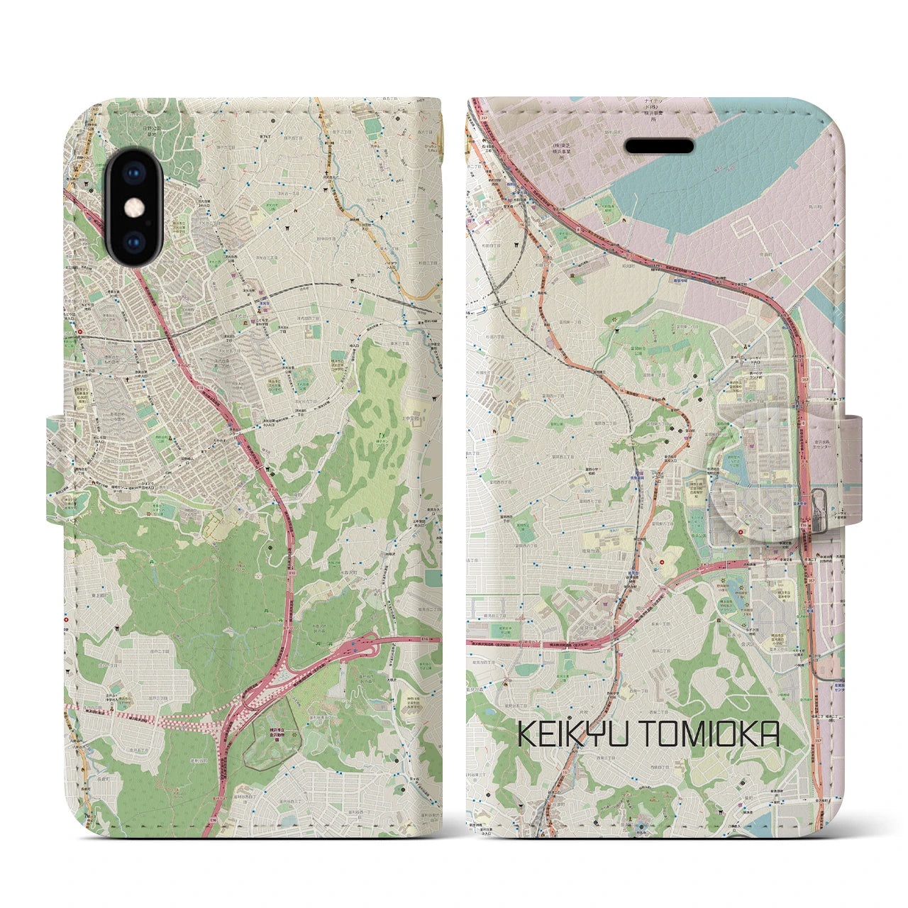 【京急富岡】地図柄iPhoneケース（手帳両面タイプ・ナチュラル）iPhone XS / X 用