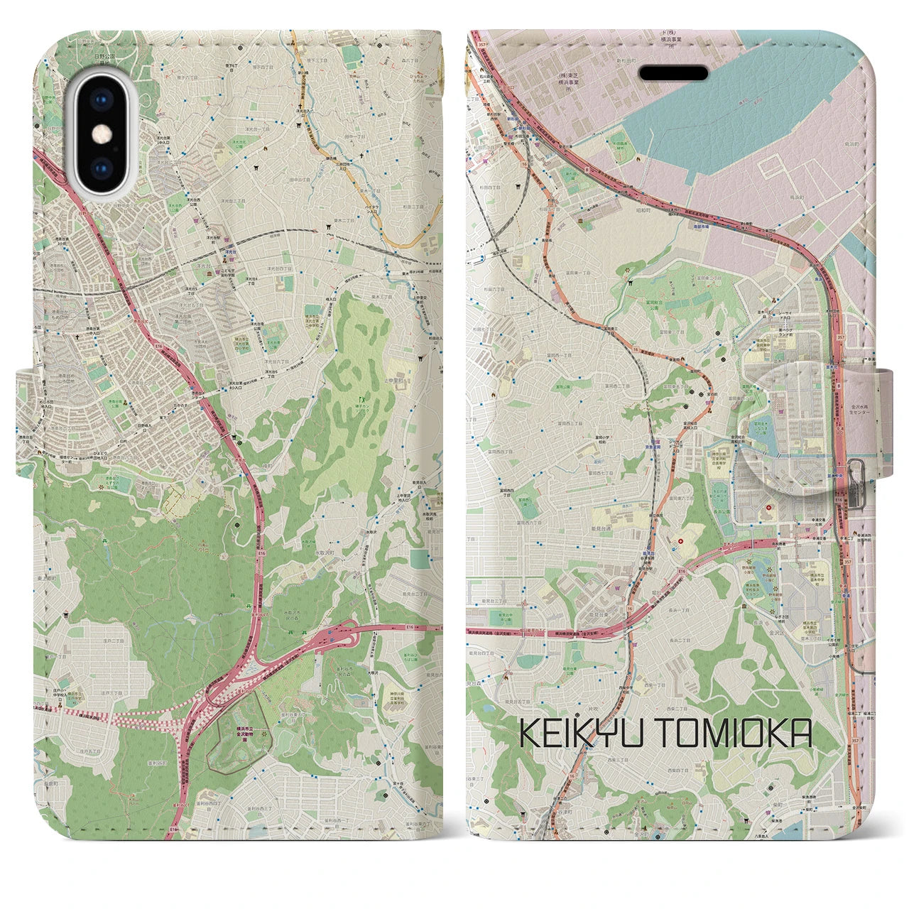 【京急富岡】地図柄iPhoneケース（手帳両面タイプ・ナチュラル）iPhone XS Max 用