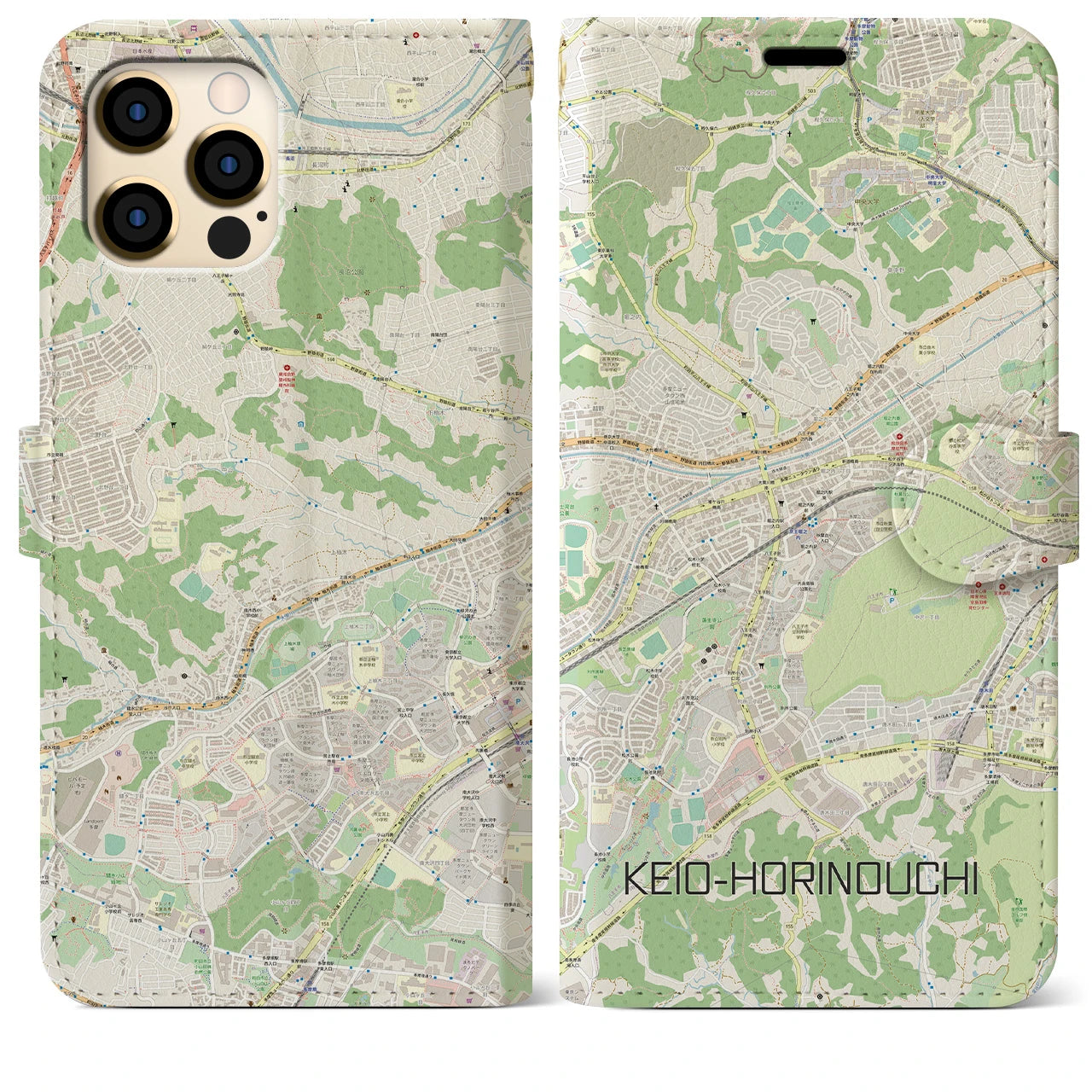 【京王堀之内】地図柄iPhoneケース（手帳両面タイプ・ナチュラル）iPhone 12 Pro Max 用
