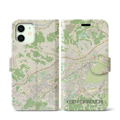 【京王堀之内（東京都）】地図柄iPhoneケース（手帳タイプ）ナチュラル・iPhone 12 mini 用