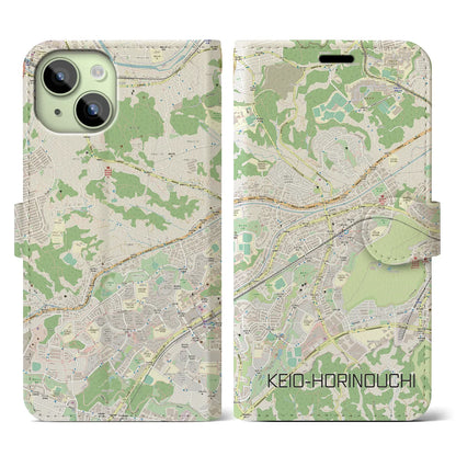 【京王堀之内（東京都）】地図柄iPhoneケース（手帳タイプ）ナチュラル・iPhone 15 用