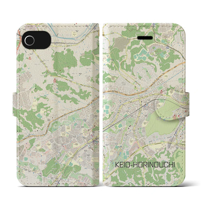 【京王堀之内（東京都）】地図柄iPhoneケース（手帳タイプ）ナチュラル・iPhone SE（第3 / 第2世代） / 8 / 7 / 6s / 6 用