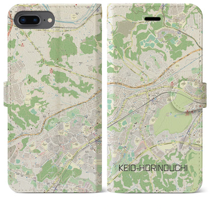 【京王堀之内（東京都）】地図柄iPhoneケース（手帳タイプ）ナチュラル・iPhone 8Plus /7Plus / 6sPlus / 6Plus 用