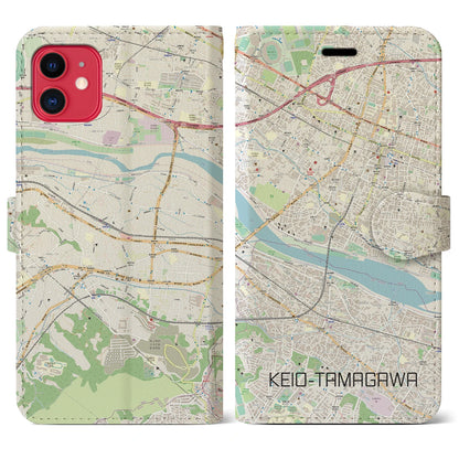 【京王多摩川（東京都）】地図柄iPhoneケース（手帳タイプ）ナチュラル・iPhone 11 用