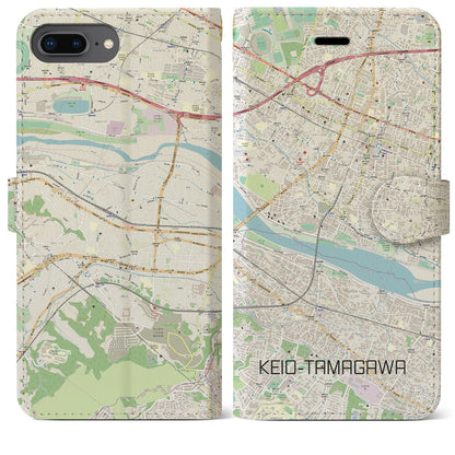 【京王多摩川（東京都）】地図柄iPhoneケース（手帳タイプ）ナチュラル・iPhone 8Plus /7Plus / 6sPlus / 6Plus 用