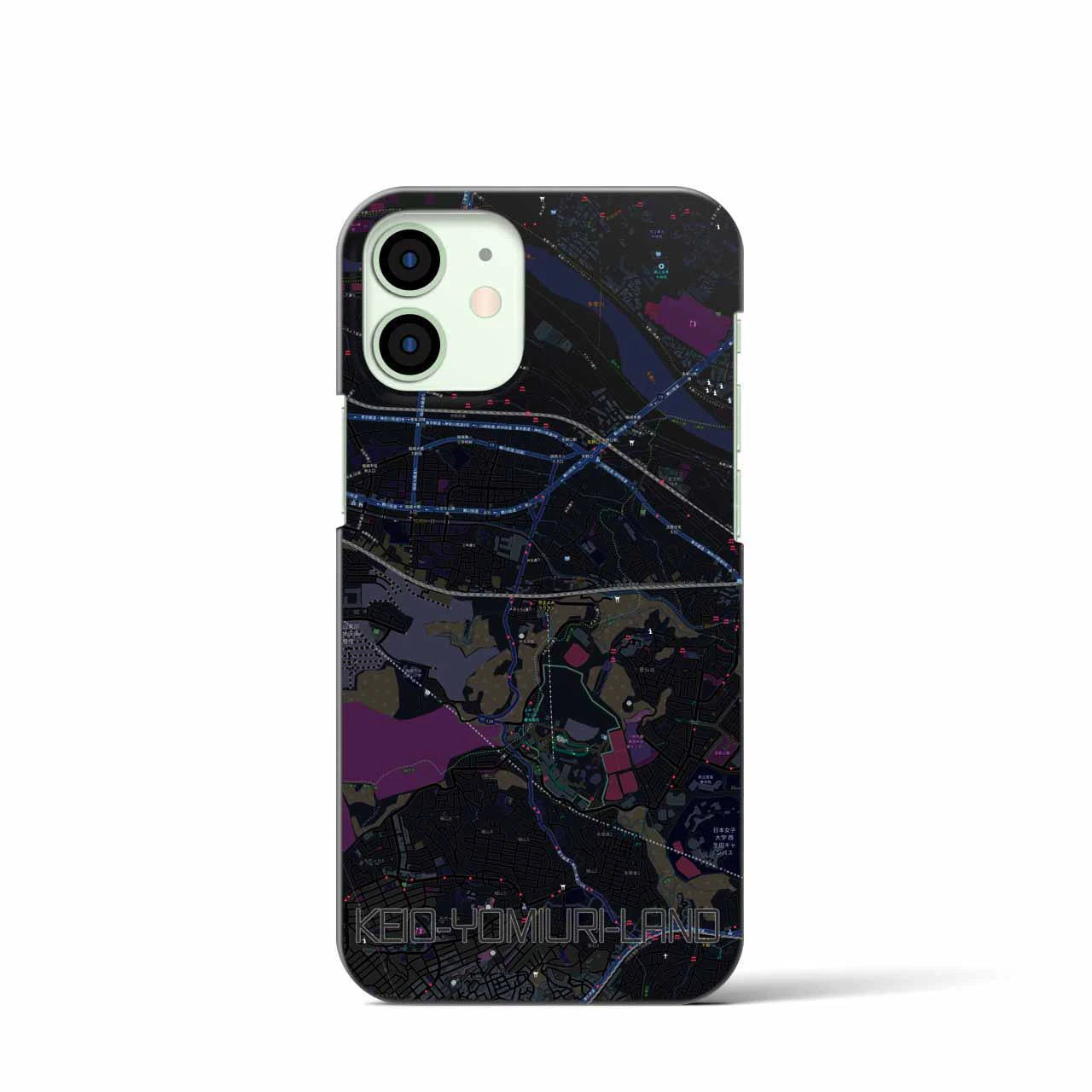 【京王よみうりランド】地図柄iPhoneケース（バックカバータイプ・ブラック）iPhone 12 mini 用