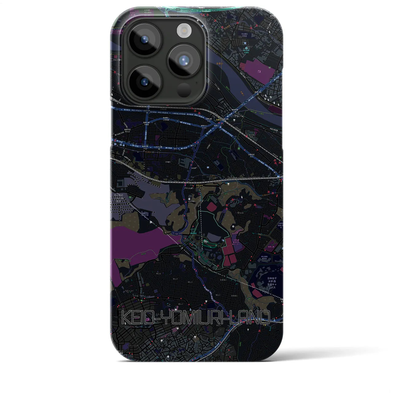【京王よみうりランド】地図柄iPhoneケース（バックカバータイプ・ブラック）iPhone 15 Pro Max 用