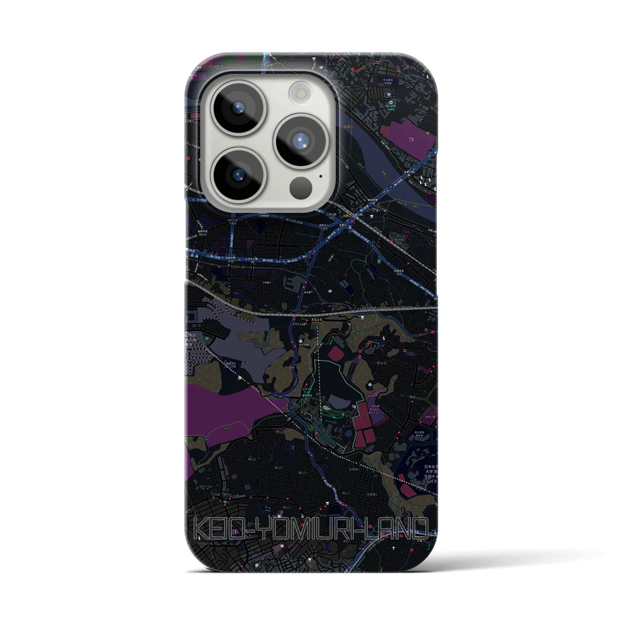 【京王よみうりランド】地図柄iPhoneケース（バックカバータイプ・ブラック）iPhone 15 Pro 用