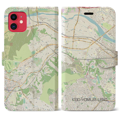 【京王よみうりランド（東京都）】地図柄iPhoneケース（手帳タイプ）ナチュラル・iPhone 11 用