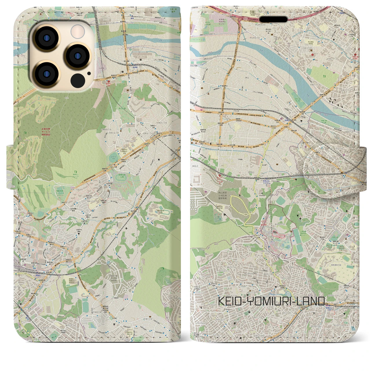 【京王よみうりランド】地図柄iPhoneケース（手帳両面タイプ・ナチュラル）iPhone 12 Pro Max 用