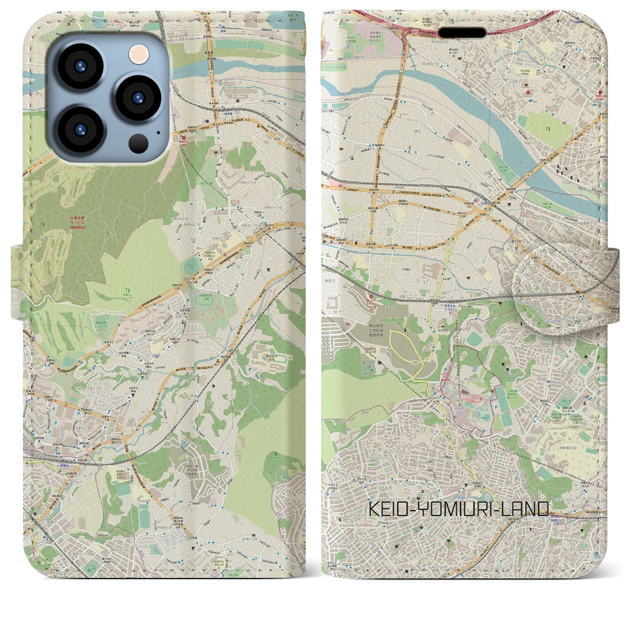 【京王よみうりランド】地図柄iPhoneケース（手帳両面タイプ・ナチュラル）iPhone 13 Pro Max 用