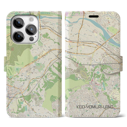 【京王よみうりランド（東京都）】地図柄iPhoneケース（手帳タイプ）ナチュラル・iPhone 14 Pro 用
