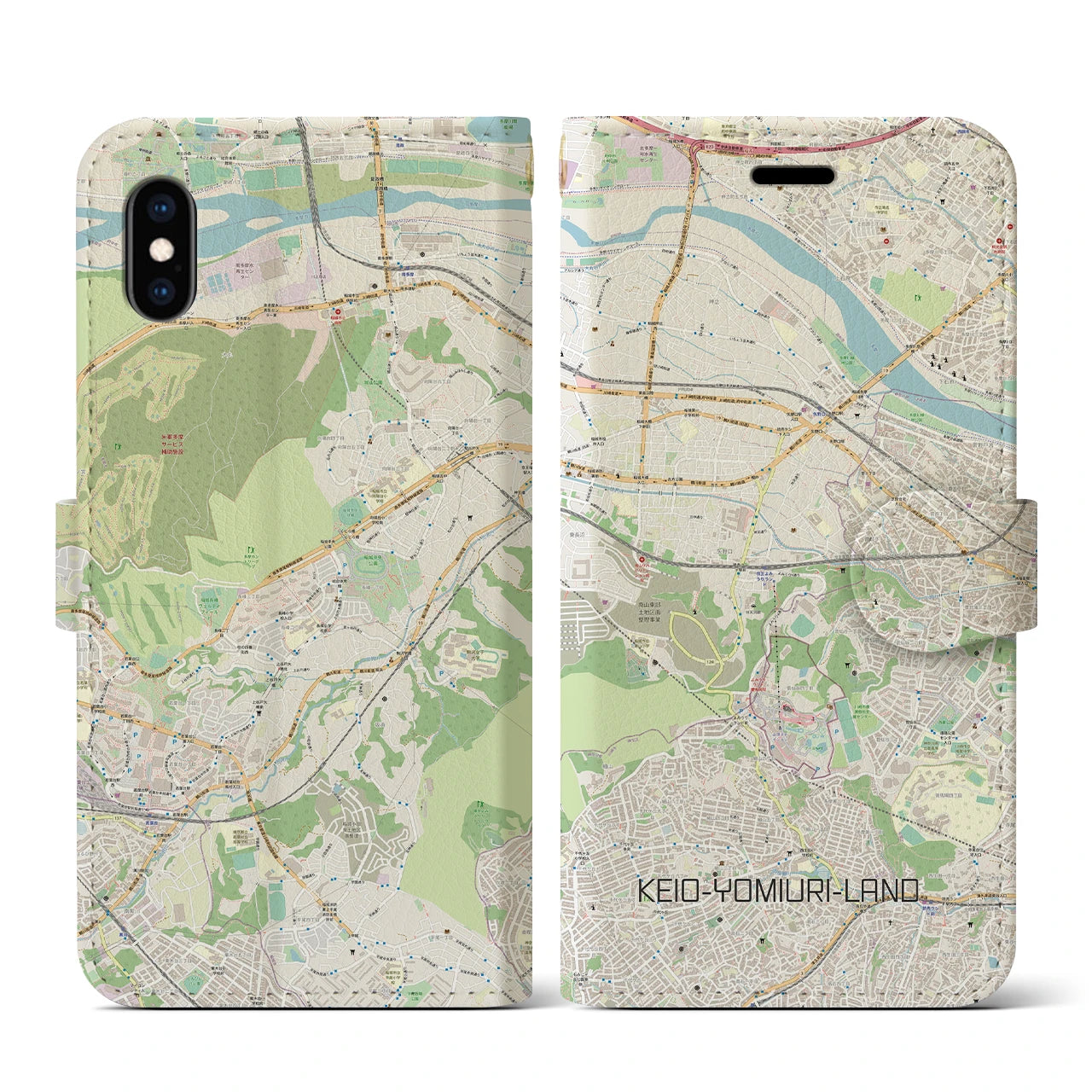 【京王よみうりランド】地図柄iPhoneケース（手帳両面タイプ・ナチュラル）iPhone XS / X 用