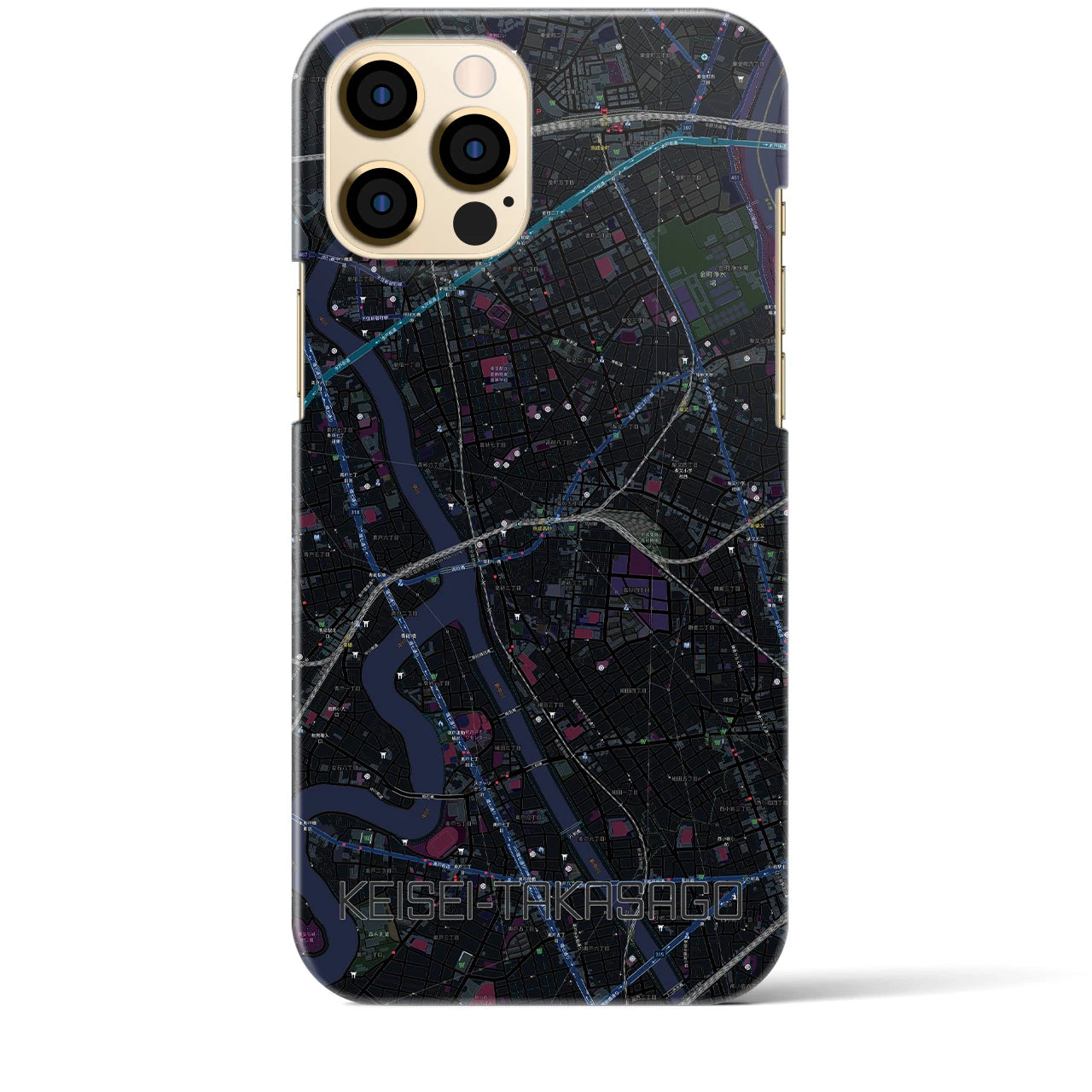 【京成高砂】地図柄iPhoneケース（バックカバータイプ・ブラック）iPhone 12 Pro Max 用