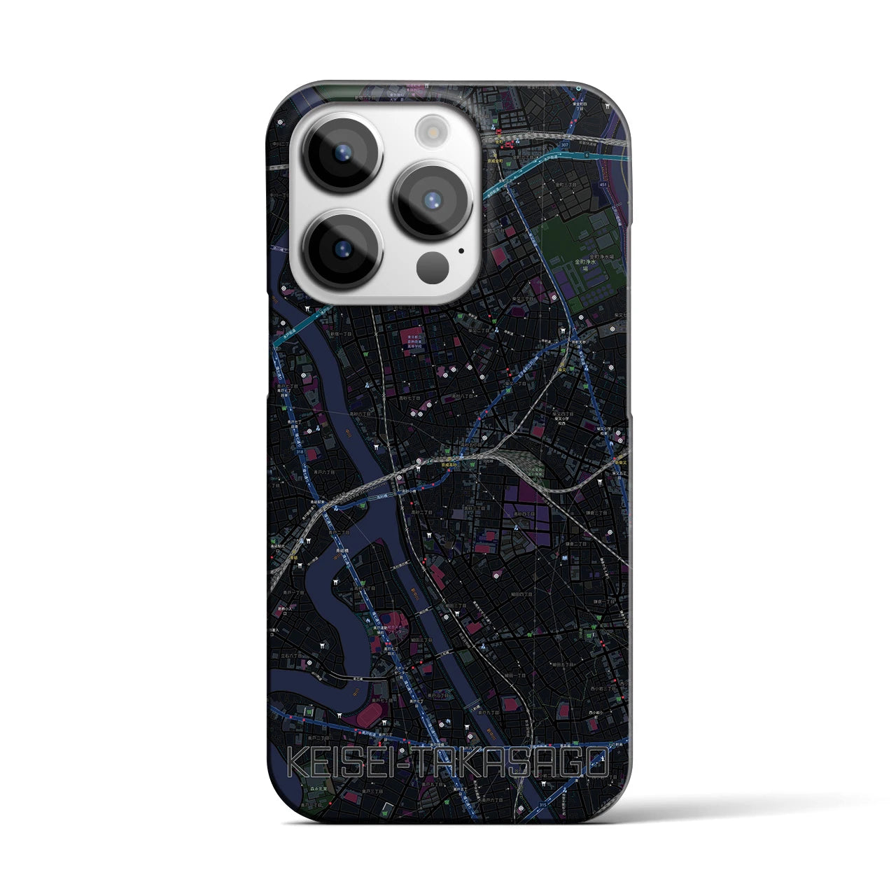 【京成高砂】地図柄iPhoneケース（バックカバータイプ・ブラック）iPhone 14 Pro 用