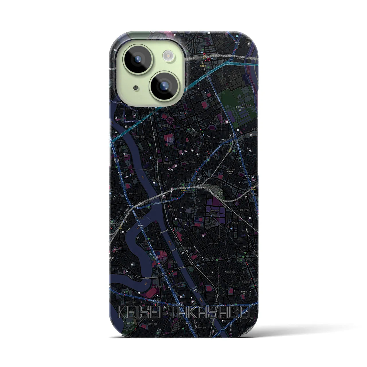 【京成高砂】地図柄iPhoneケース（バックカバータイプ・ブラック）iPhone 15 用
