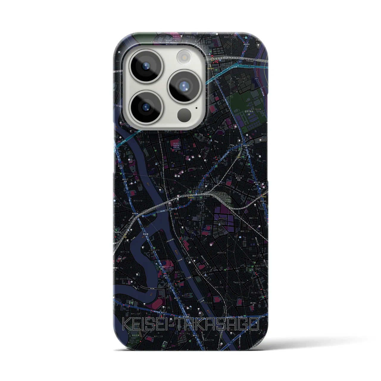 【京成高砂】地図柄iPhoneケース（バックカバータイプ・ブラック）iPhone 15 Pro 用