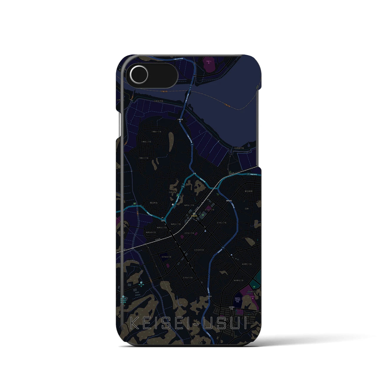 【京成臼井】地図柄iPhoneケース（バックカバータイプ・ブラック）iPhone SE（第3 / 第2世代） / 8 / 7 / 6s / 6 用