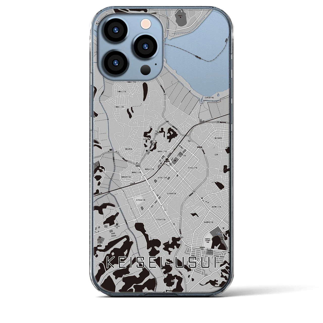【京成臼井】地図柄iPhoneケース（クリアタイプ・モノトーン）iPhone 13 Pro Max 用