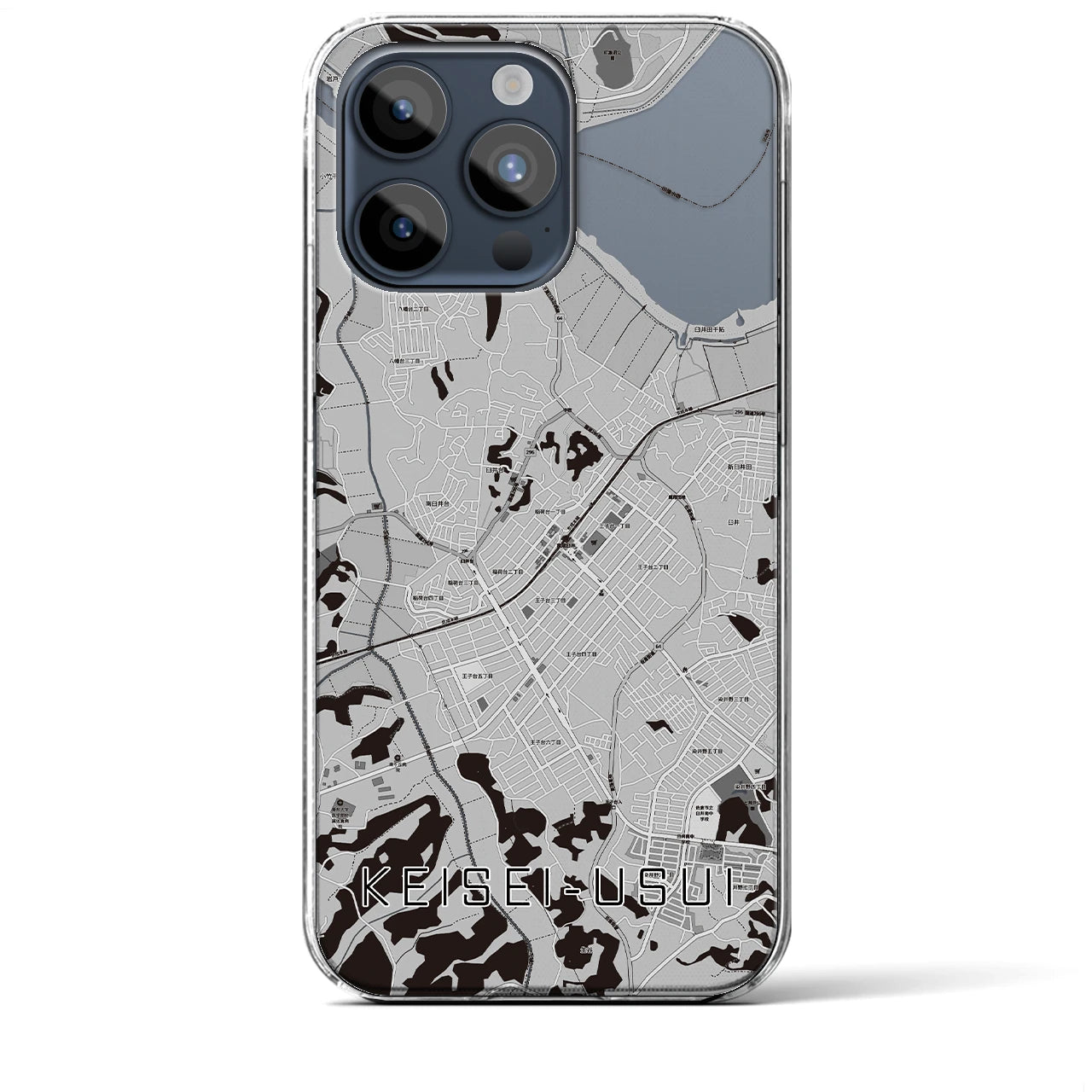 【京成臼井】地図柄iPhoneケース（クリアタイプ・モノトーン）iPhone 15 Pro Max 用