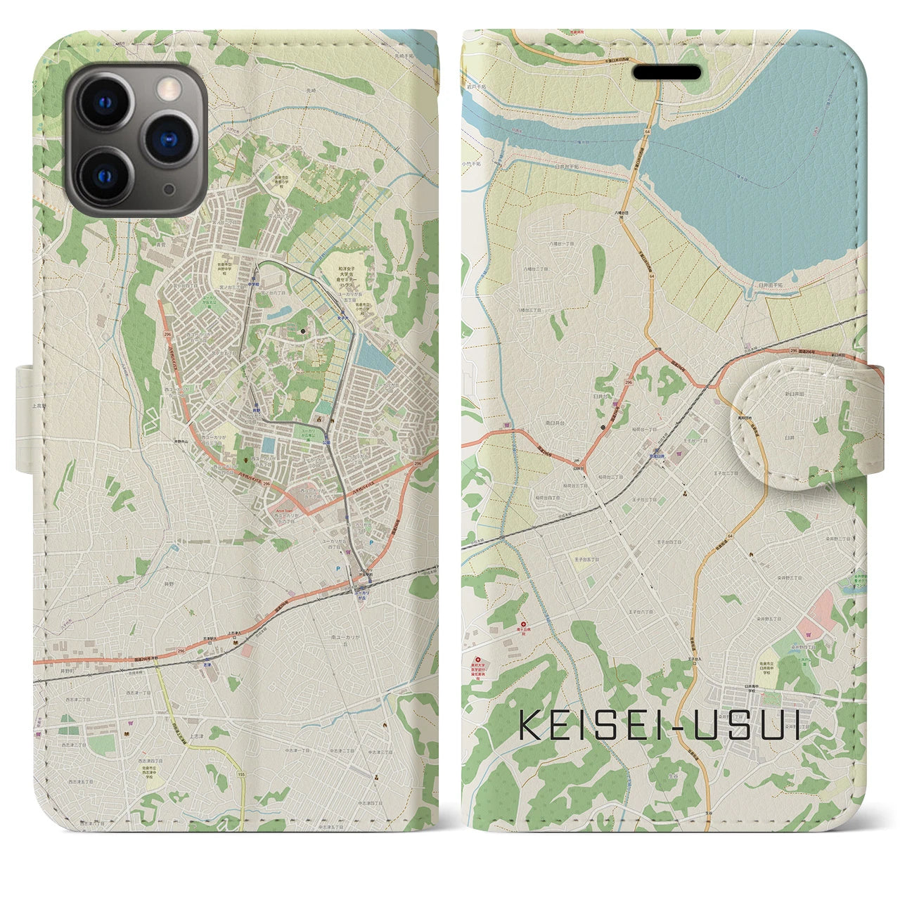 【京成臼井】地図柄iPhoneケース（手帳両面タイプ・ナチュラル）iPhone 11 Pro Max 用