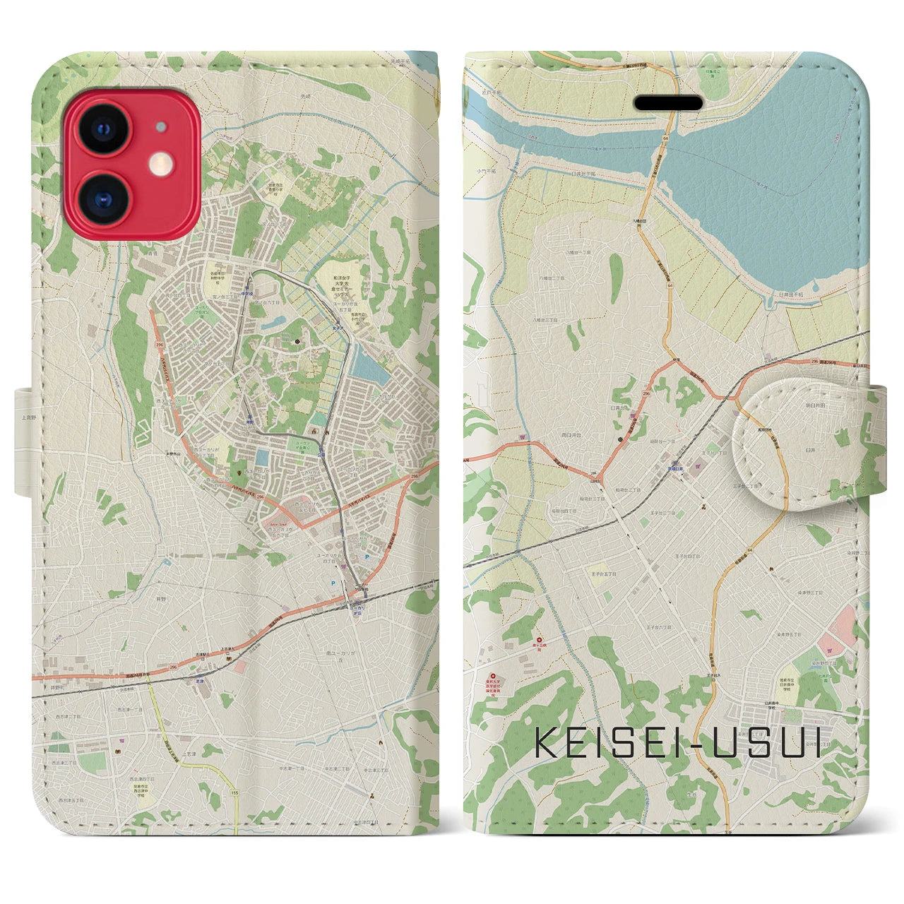 【京成臼井】地図柄iPhoneケース（手帳両面タイプ・ナチュラル）iPhone 11 用