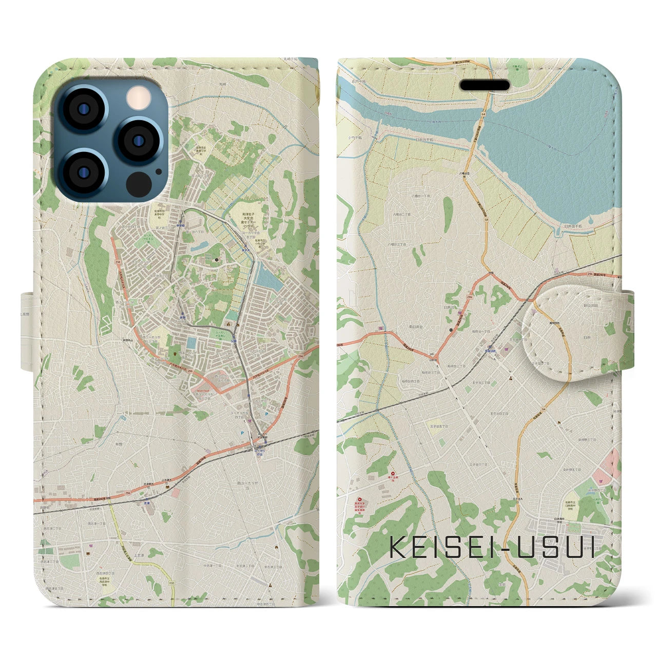【京成臼井】地図柄iPhoneケース（手帳両面タイプ・ナチュラル）iPhone 12 / 12 Pro 用