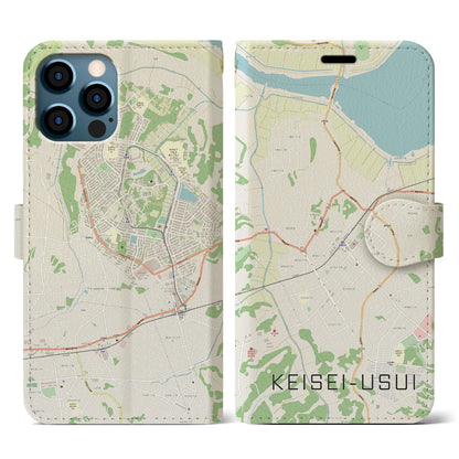 【京成臼井（千葉県）】地図柄iPhoneケース（手帳タイプ）ナチュラル・iPhone 12 / 12 Pro 用