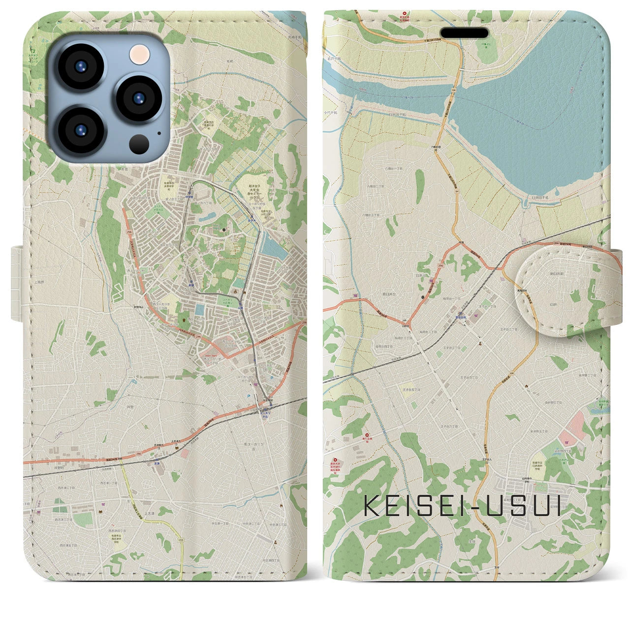 【京成臼井】地図柄iPhoneケース（手帳両面タイプ・ナチュラル）iPhone 13 Pro Max 用