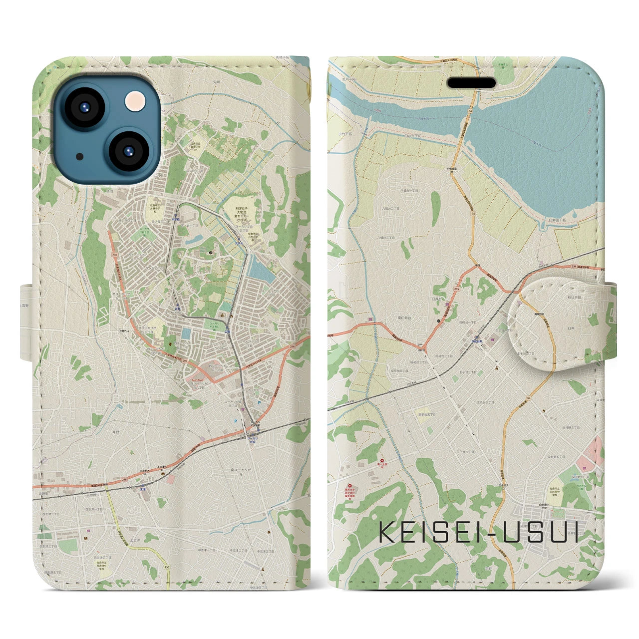 【京成臼井】地図柄iPhoneケース（手帳両面タイプ・ナチュラル）iPhone 13 用