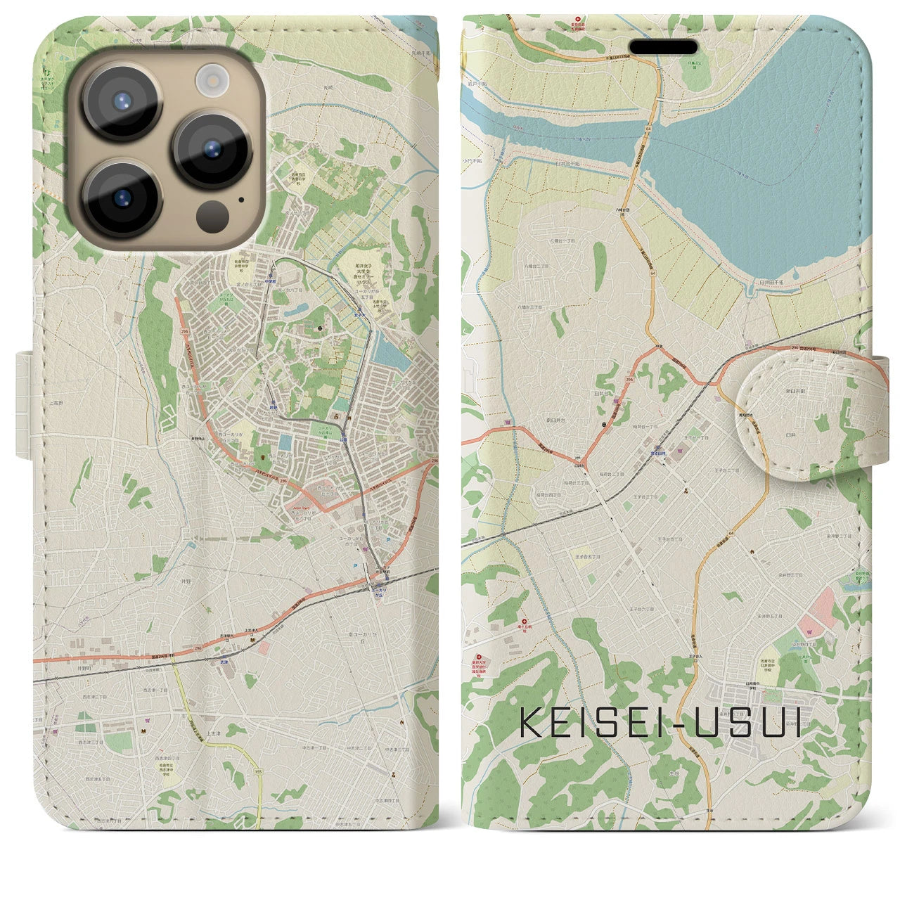 【京成臼井】地図柄iPhoneケース（手帳両面タイプ・ナチュラル）iPhone 14 Pro Max 用