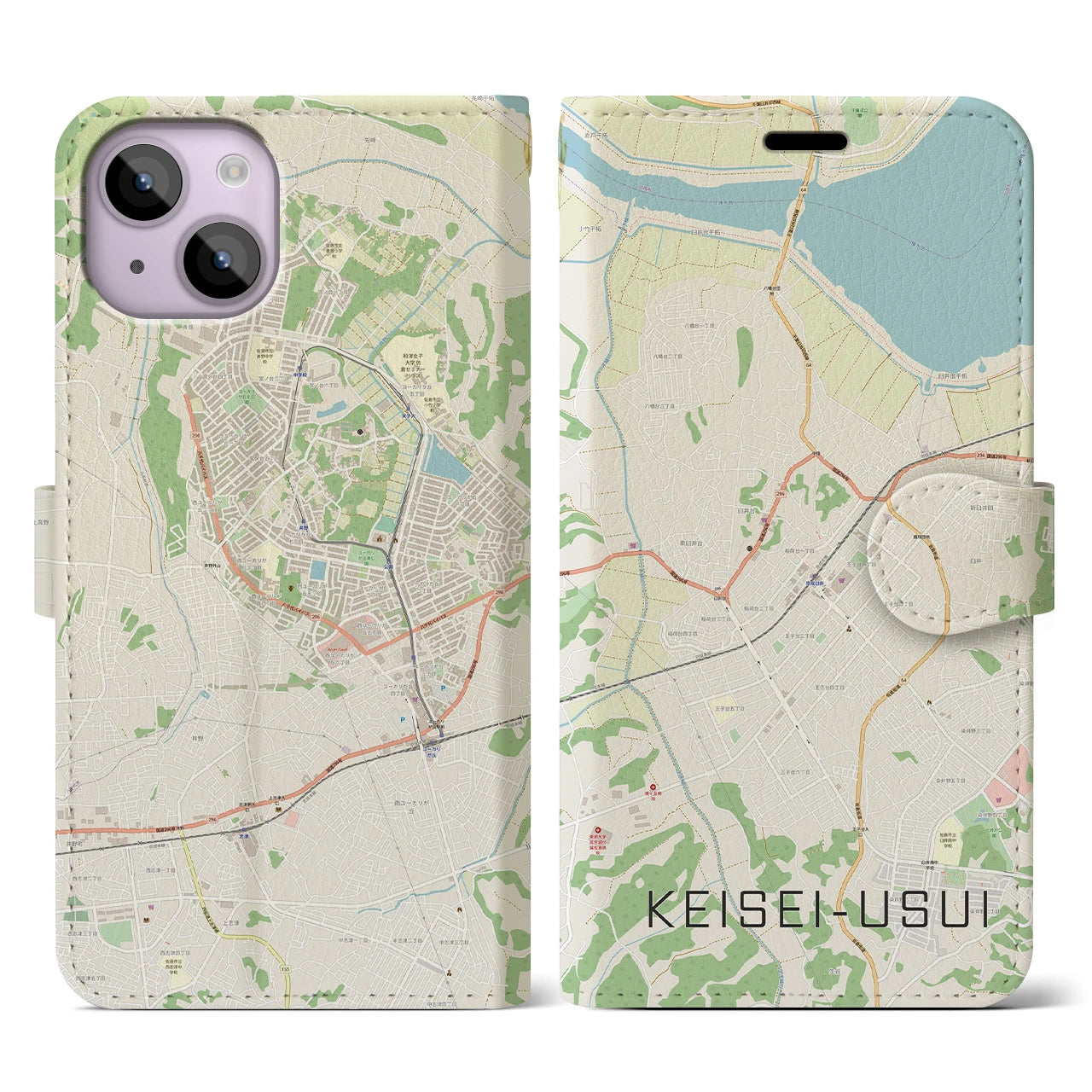 【京成臼井】地図柄iPhoneケース（手帳両面タイプ・ナチュラル）iPhone 14 用