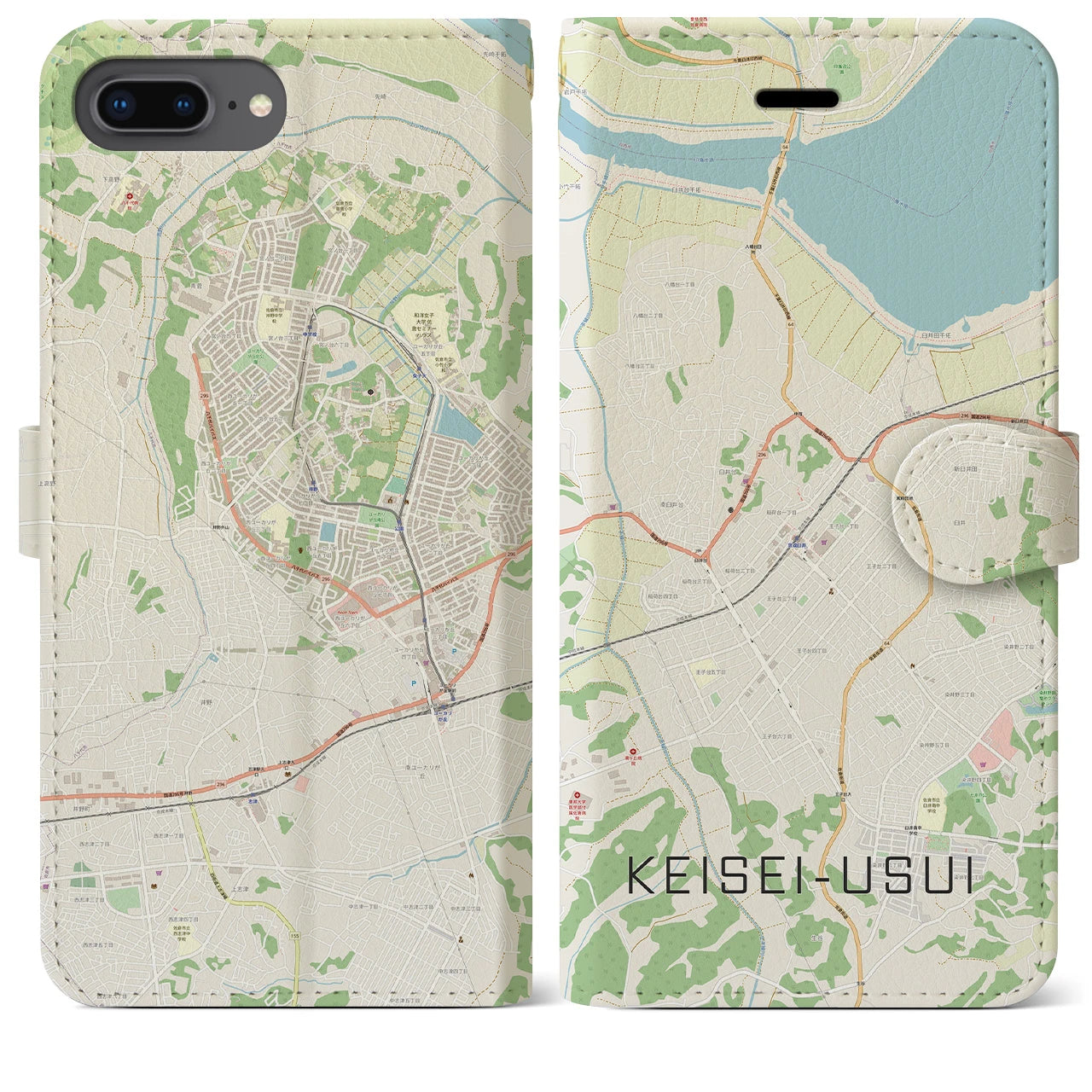 【京成臼井】地図柄iPhoneケース（手帳両面タイプ・ナチュラル）iPhone 8Plus /7Plus / 6sPlus / 6Plus 用