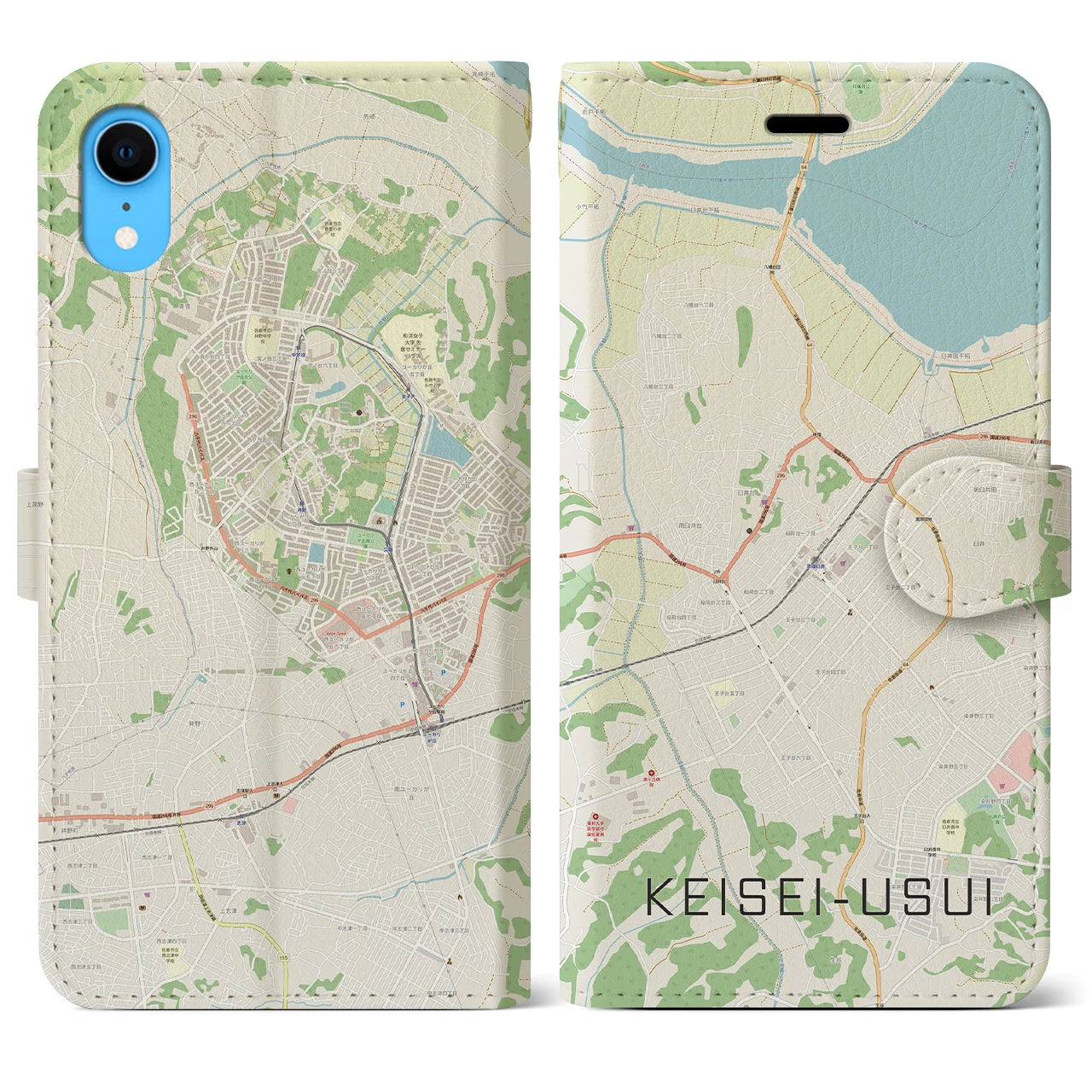 【京成臼井】地図柄iPhoneケース（手帳両面タイプ・ナチュラル）iPhone XR 用