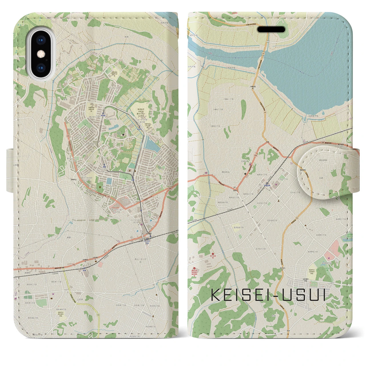 【京成臼井】地図柄iPhoneケース（手帳両面タイプ・ナチュラル）iPhone XS Max 用