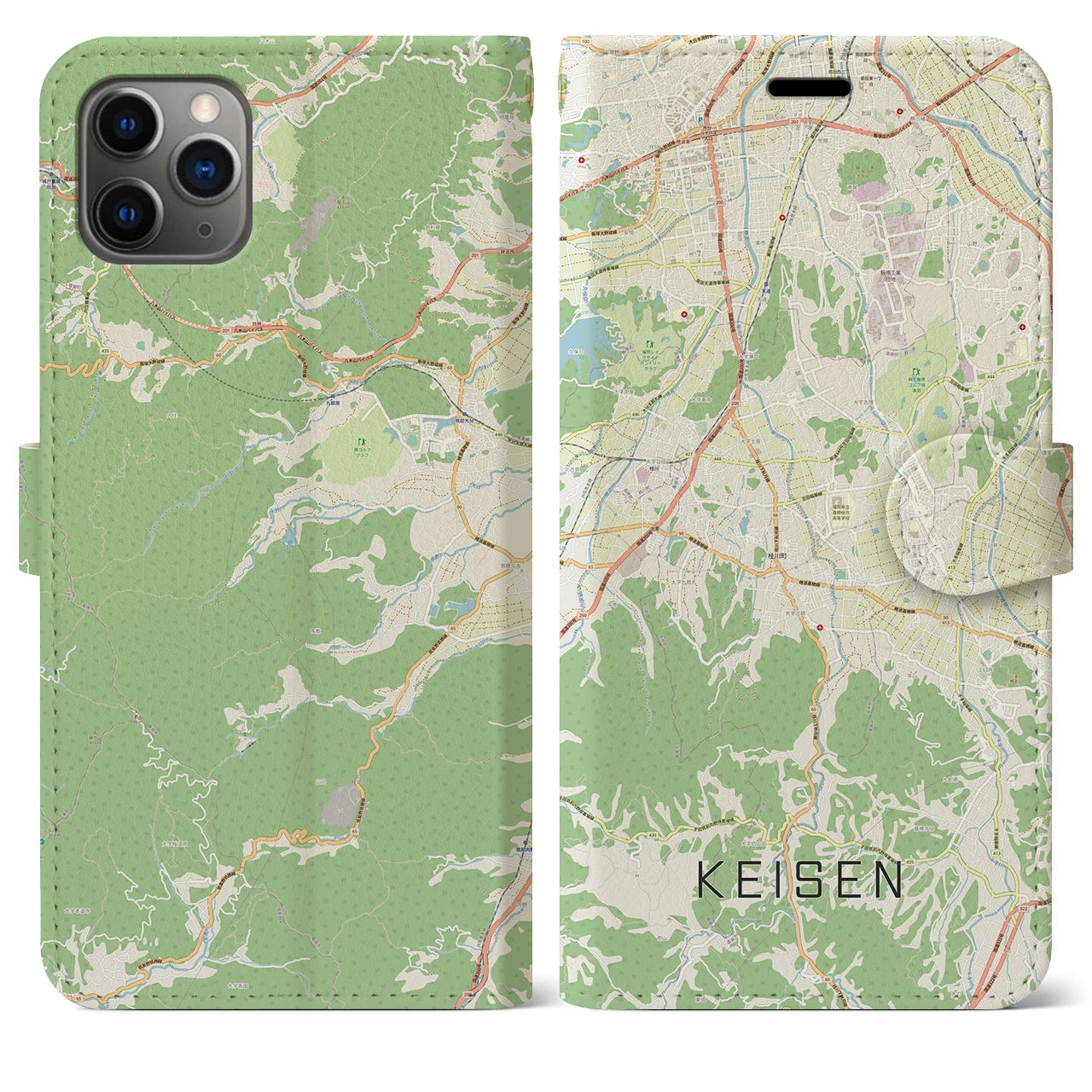 【桂川】地図柄iPhoneケース（手帳両面タイプ・ナチュラル）iPhone 11 Pro Max 用